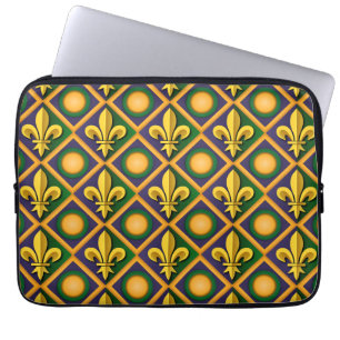 Mardi grass pattern with golden fleur-de-lis laptop sleeve