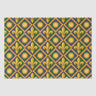 Mardi grass pattern with golden fleur-de-lis tissue paper
