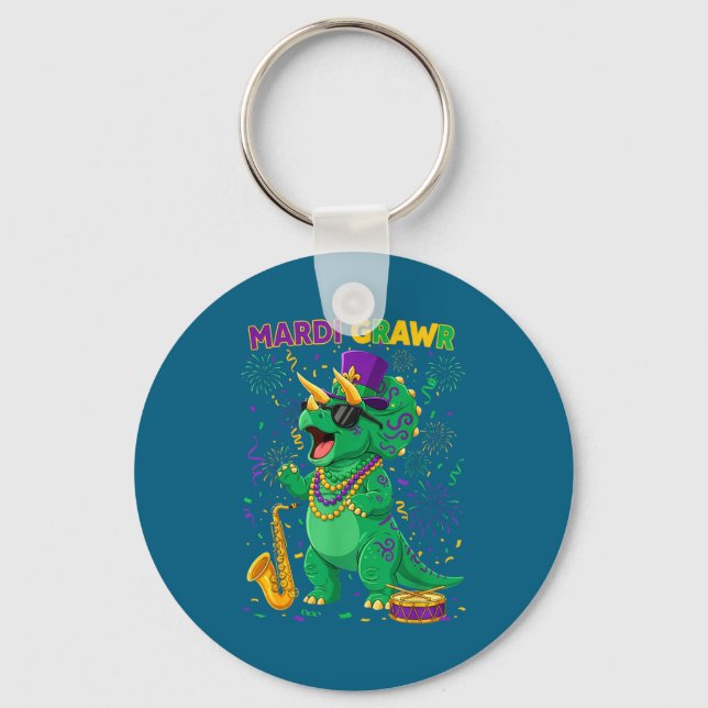 Mardi Grawr Rex Dino Gras Keychain (Front)