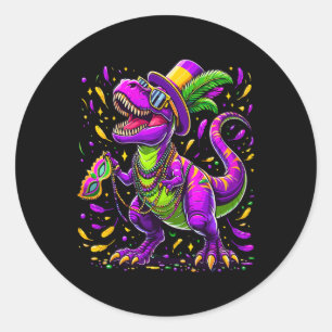 Mardi Grawr T-rex Dino Mardi Gras Classic Round Sticker