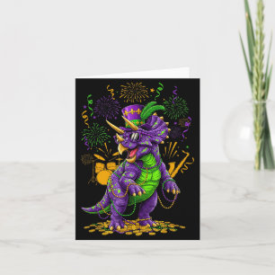 Mardi Grawr T-rex Dino Mardi Gras With Sungles Bea Card