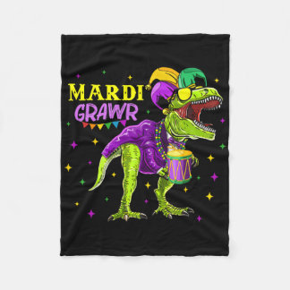 Mardi Grawr T-rex Dino Toddler Kids Mardi Gras Boy Fleece Blanket