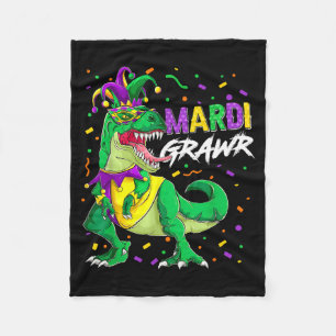Mardi Grawr T-rex Dino Toddler Kids Mardi Gras Boy Fleece Blanket