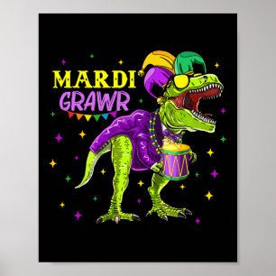 Mardi Grawr T-rex Dino Toddler Kids Mardi Gras Boy Poster