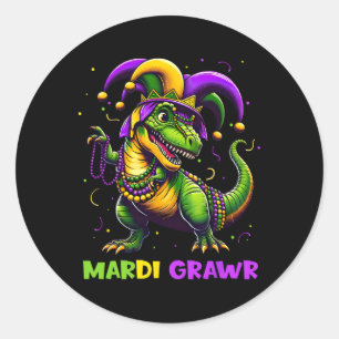 Mardi Grawr T-rex Dinosarus Toddler Kids Mardi Gra Classic Round Sticker