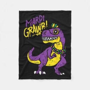 Mardi Grawr T-rex Dinosaur Dino Mardi Gras Carniva Fleece Blanket