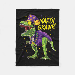 Mardi Grawr T-rex Dinosaur Dino Mardi Gras Kids Bo Fleece Blanket