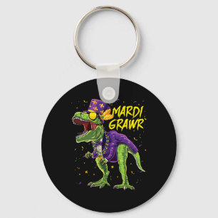 Mardi Grawr T-rex Dinosaur Dino Mardi Gras Kids Bo Keychain