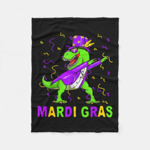 Mardi Grawr T Rex Dinosaur Mardi Gras Bead Costume Fleece Blanket
