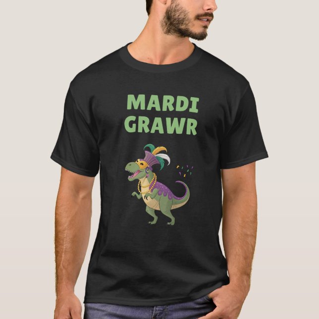 Mardi Grawr T-Rex Dinosaur Unisex Tee (Front)