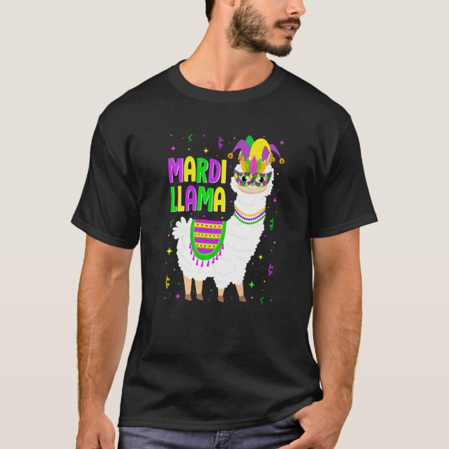 Mardi Llama Party Animals Funny Mardi Gras Alpaca  T-Shirt (Front)