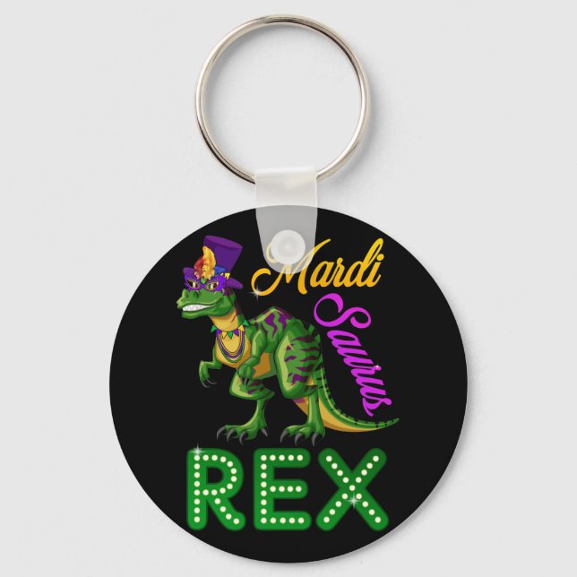 Mardi Saurus Grawr T-Rex Mardi Gras Bead Costume Keychain (Front)