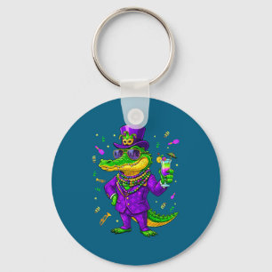 Mardigator Funny Mardi Gras Alligator Design Keychain