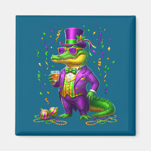 Mardigator Funny Mardi Gras Alligator Illustration Magnet