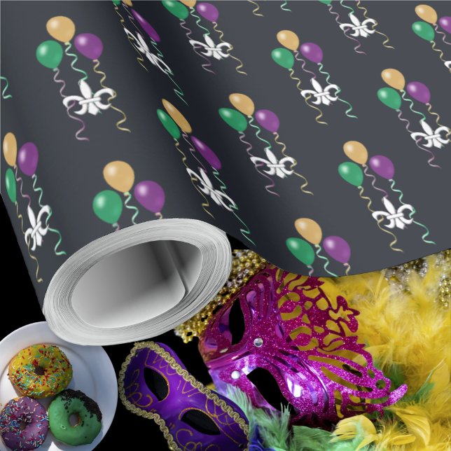 MardiGras OffWhite FleurDeLis Balloons on Graphite Wrapping Paper (MardiGras OffWhite FleurDeLis Balloons on Graphite Wrapping Paper by Leapfroglisics Shop)