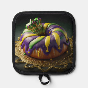 Mardis Gras King Cake With Crown Pot Holder