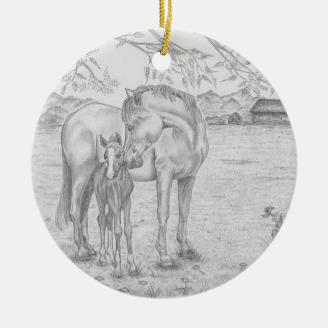 Mare and Foal Ceramic Ornament (Front)
