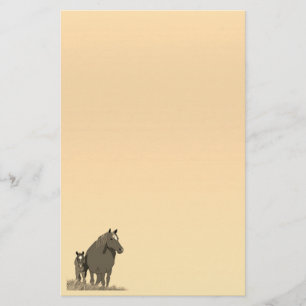 Mare and Foal Horse Pastel Stationery Paper