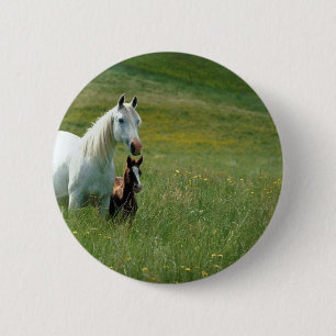 Mare and Foal in Tall Grass 2 Inch Round Button
