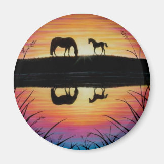 Mare and Foal sunrise magnet