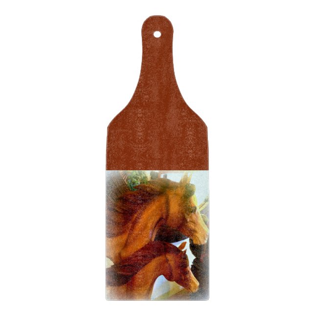 mare and pony glass cutting board paddle (Front)