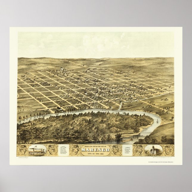 Marengo, IA Panoramic Map - 1868 Poster (Front)