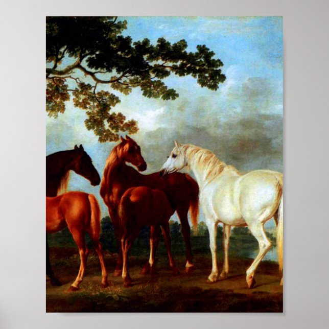 Mares in a River Landscape by George Stubbs  Poster (Front)