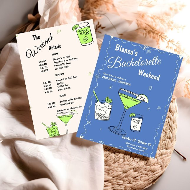 Marg & Matrimony Bachelorette Weekend Itinerary Invitation (Creator Uploaded)