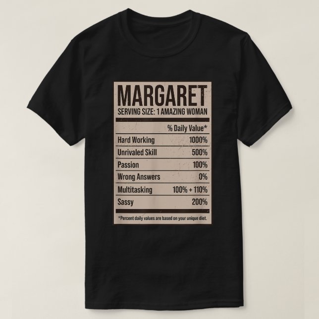 Margaret Nutrition Facts Name Nickname Alias Title T-Shirt (Design Front)