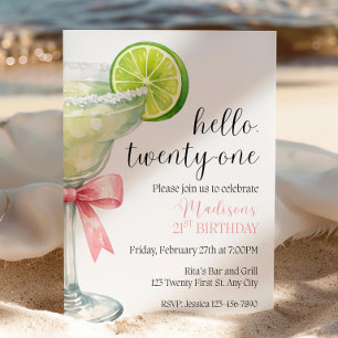 Margarita 21st Birthday Invitation Pink Bow, Edita