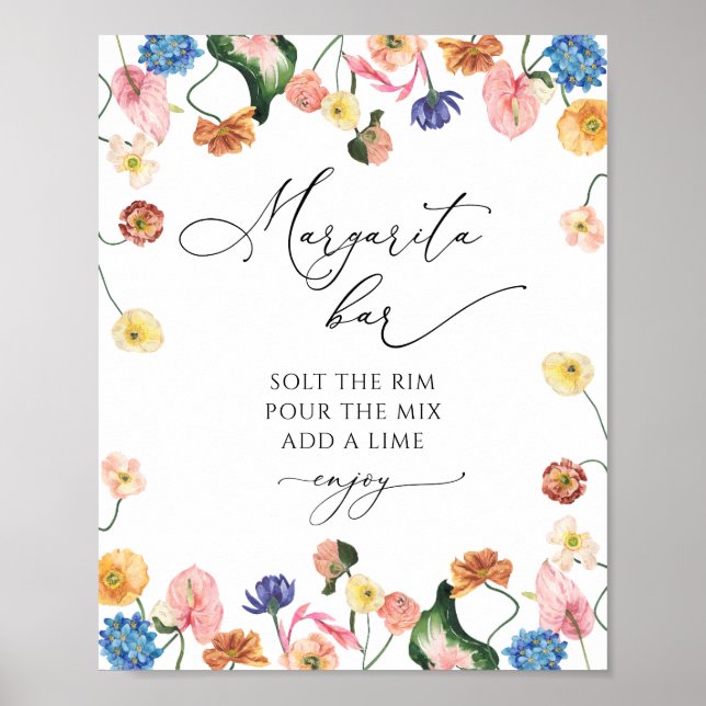 Margarita bar floral bridal shower poster (Front)