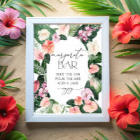 Margarita Bar Tropical Leaves Bridal Shower Poster