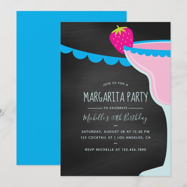 Margarita Birthday Cocktail Party Chalkboard Invitation (Front/Back)