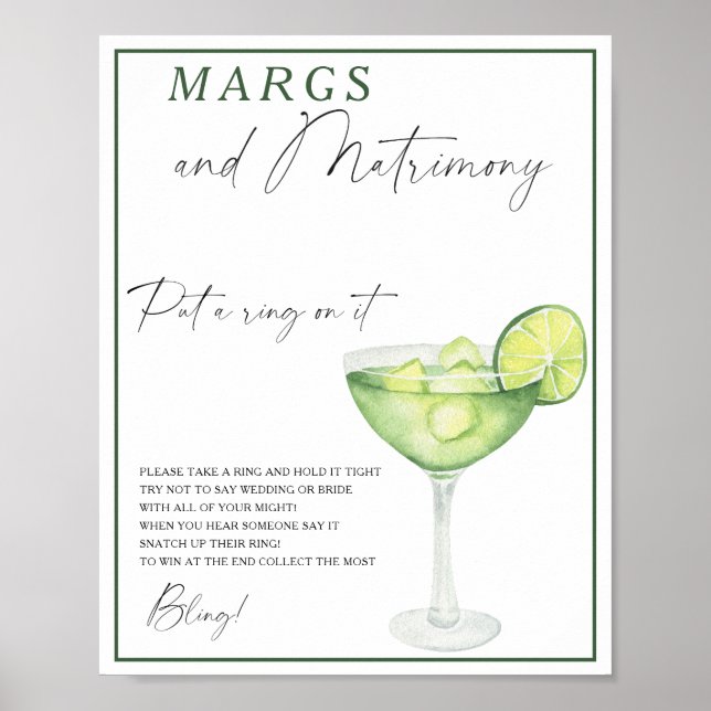 Margarita bridal shower Put a ring on it game Poster (Front)