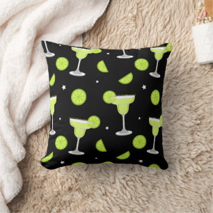 Margarita Cocktail Green Black Throw Pillow