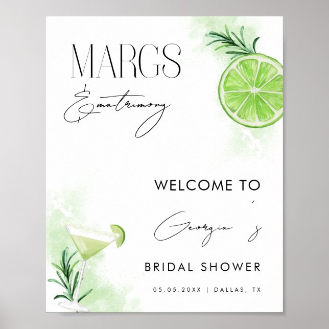 Margarita Cocktail Lime Bridal Shower Welcome Sign (Front)