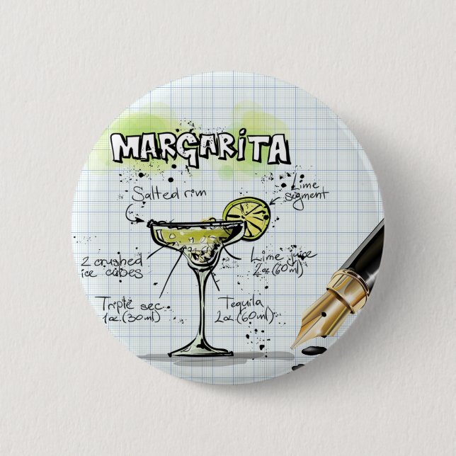 Margarita Cocktail Recipe 2 Inch Round Button (Front)