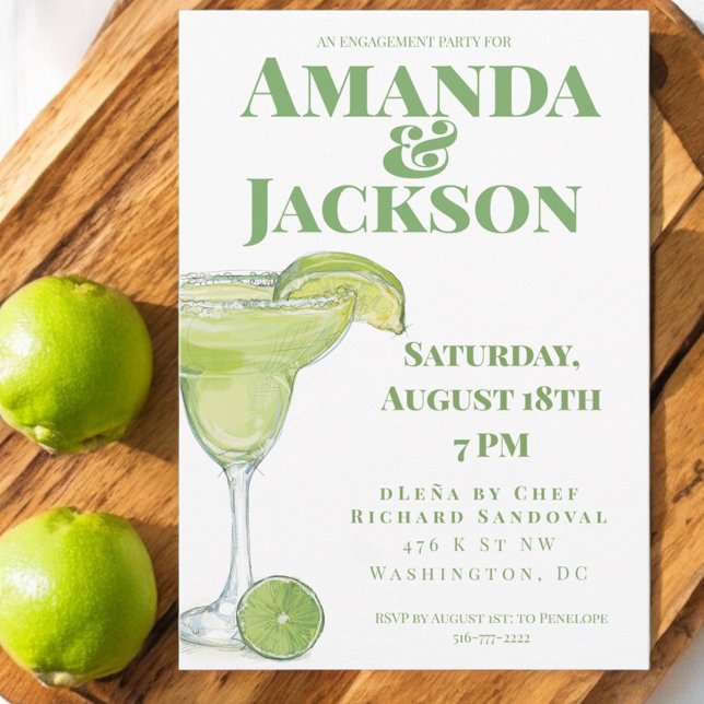 Margarita Cocktail Watercolor Engagement Party Invitation (Creator Uploaded)