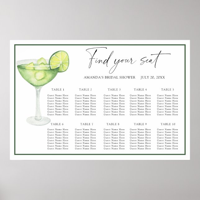 Margarita Cocktail Wedding seating chart (Front)
