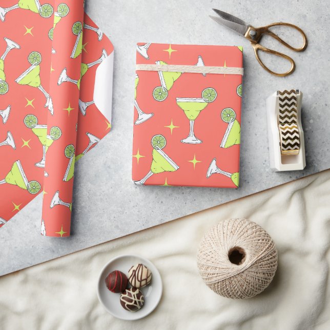 Margarita Cocktails Patterned Pink Wrapping Paper (Crafts)