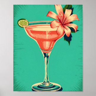 Margarita coctail, retro, soft postel colour. poster