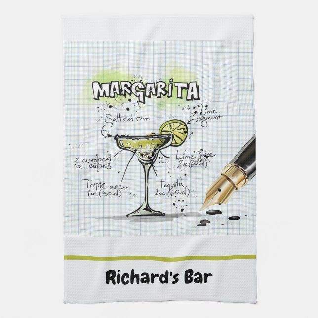 Margarita Custom Bar Drawing Personalized Kitchen Towel (Vertical)