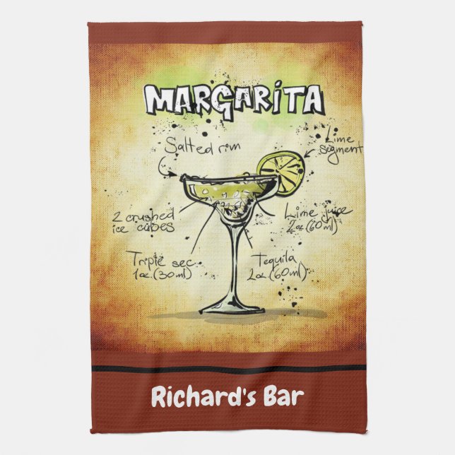 Margarita Custom Bar Gold Personalized Kitchen Towel (Vertical)