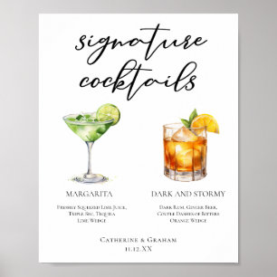 Margarita Dark & Stormy Signature Cocktails Menu Poster