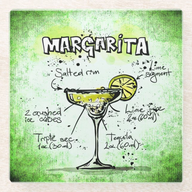 Margarita Drink Recipe Glass Coaster (Front)