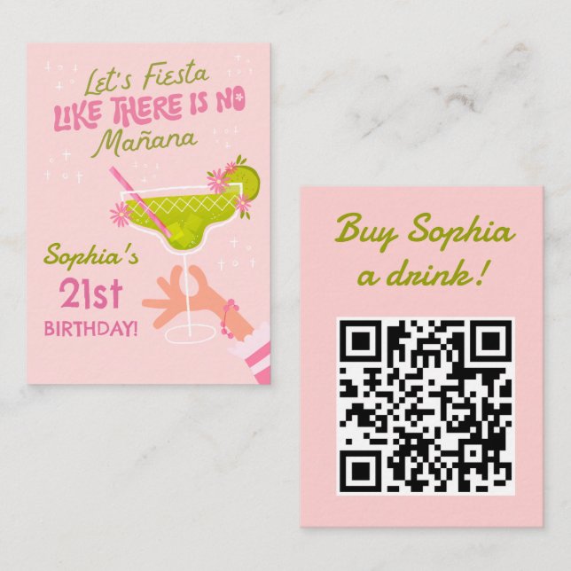 Margarita Fiesta Birthday Buy A Drink QR code Enclosure Card (Front/Back)