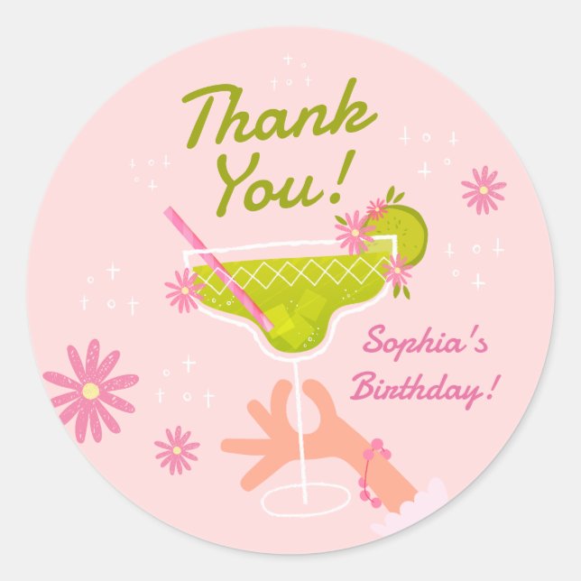 Margarita Fiesta Birthday Party Thank You Card Classic Round Sticker (Front)