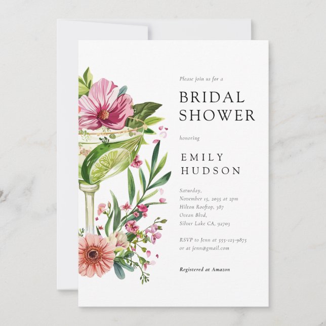 Margarita Fiesta Floral Bridal Shower Invitation (Front)