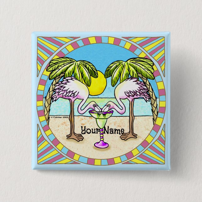 Margarita Flamingo  2 Inch Square Button (Front)