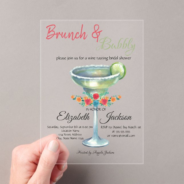 Margarita Flowers Mexican Bridal Shower Acrylic Invitations (Insitu (Handheld))